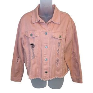 Endless Love Pink Distressed Long Sleeve Denim Jacket Size Small